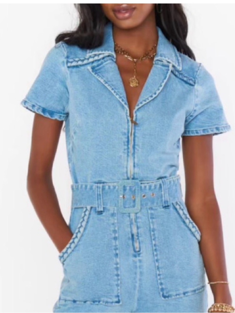 Show Me Your Mumu - Denim Short-Sleeve Belted dress - Navy Blue